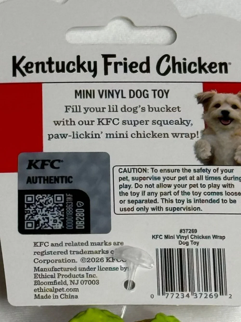 KFC Chicken Wrap Dog Toy Vinyl Squeaky Chew Pet Toy New